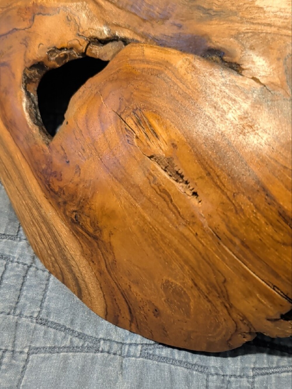 Live Edge Teak Wood Bowl - Warm Honey Brown - Picture 6 of 10
